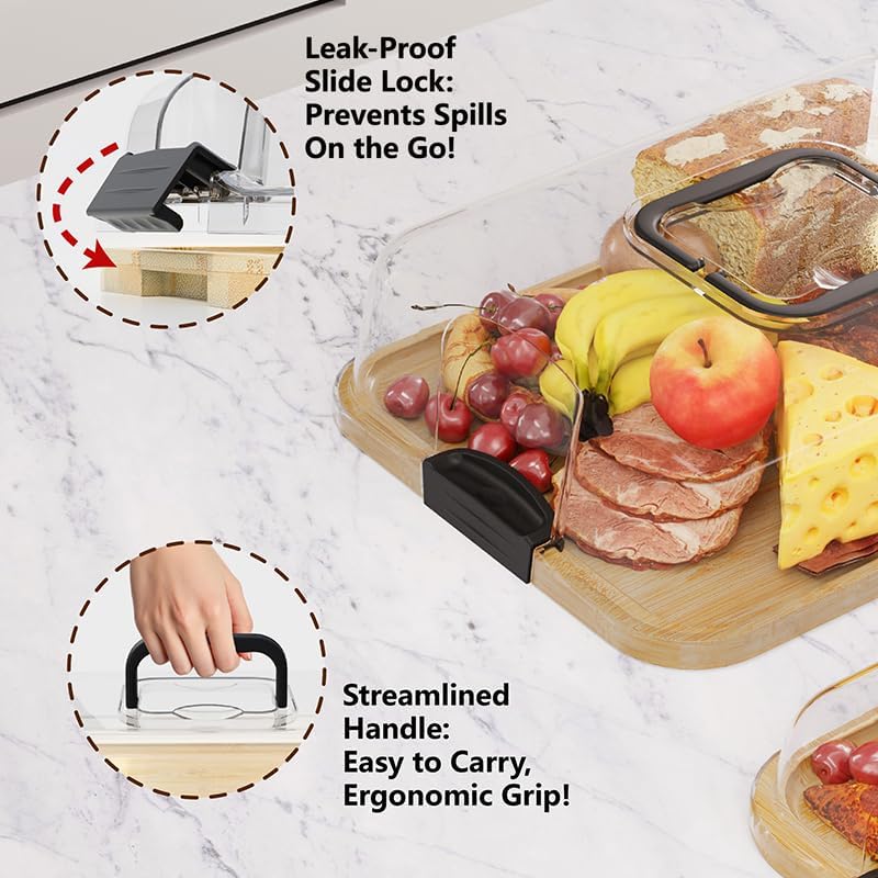 2-Pack Charcuterie Board with Lid - Reversible+ 4-Piece Stainless Steel Cheese Knives, Covered Snack Serving Tray-Large Food Platter，Travel Portable Cheese Board for Picnics & Entertaining - Image 5