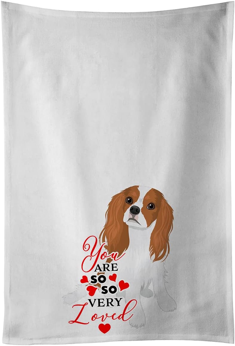 Caroline's Treasures WDK3945WTKT Cavalier King Charles Spaniel Blenheim #1 so Loved White Kitchen Towel Set of 2 Dish Towels Decorative Bathroom Hand Towel for Hand, Face, Hair, Yoga, Tea, Dishcloth,