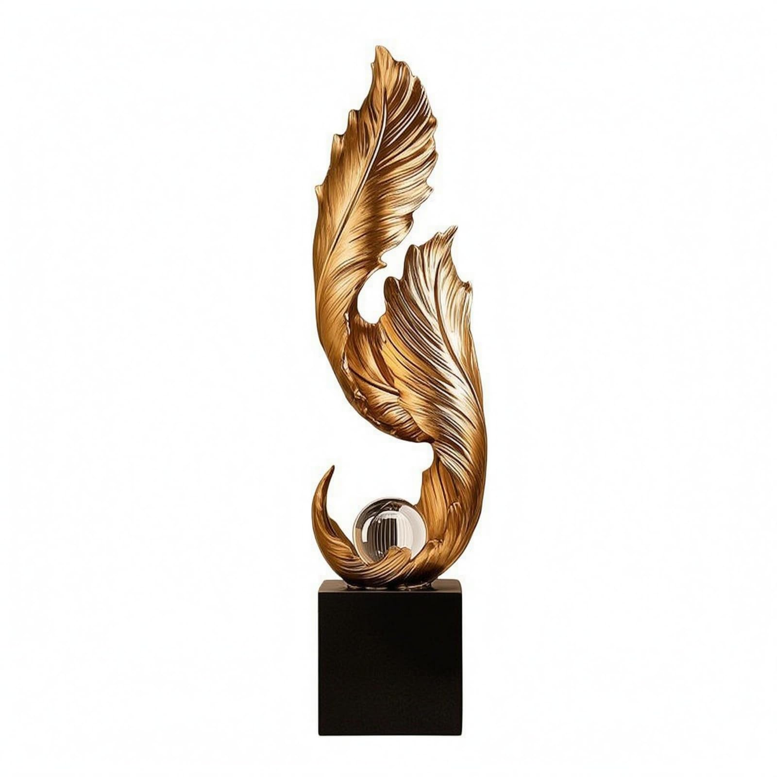 Milageto Bola de Cristal Decorativa Escultura Estatua Adorno Figura con Acabado Dorado Pulido y Presencia Vertical Materiales Resina Vidrio Madera, Dorado