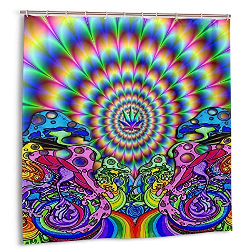 BAIFUMEN Weed Marihuana Leaf 183 cm B x 183 cm H Duschvorhang mit 12 Haken Aquarell Dekorativer Badvorhang Badezimmer Kunststoff Duschvorhänge Cover
