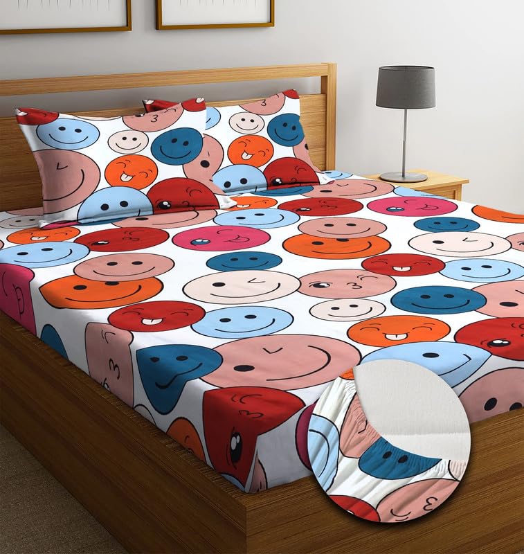 NEW LEAF Premium Cotton Elastic Fitted Bedsheets with 2 King Size Pillow Covers | Double Bed with All Around Elastic 180 TC Supersoft |Size-72 King Sizex78+10 inches | Floral, Dark Grey (B0CJ5R2PZH) Amazon Price History, Amazon Price Tracker