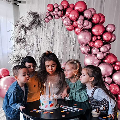 Image of Just Party 25Pcs Red & 25Pcs Lavender Metallic Chrome Balloons with Shiny Surface For Birthdays /Anniversary /Engagement /Baby Shower /bachelorette Party Decorations (Pack of 50)