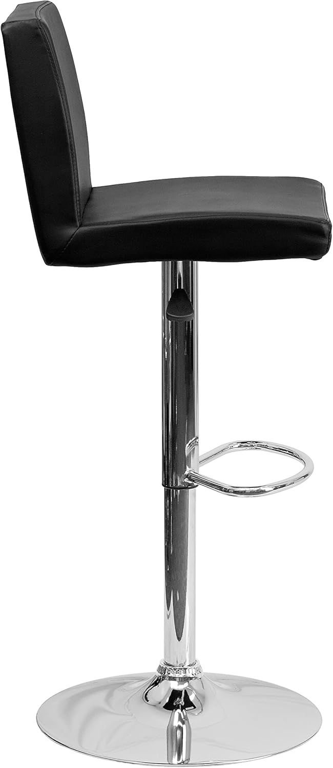 Flash Furniture Contemporary Black Vinyl Adjustable Height Barstool with Panel Back and Chrome Base (Pack of 1)