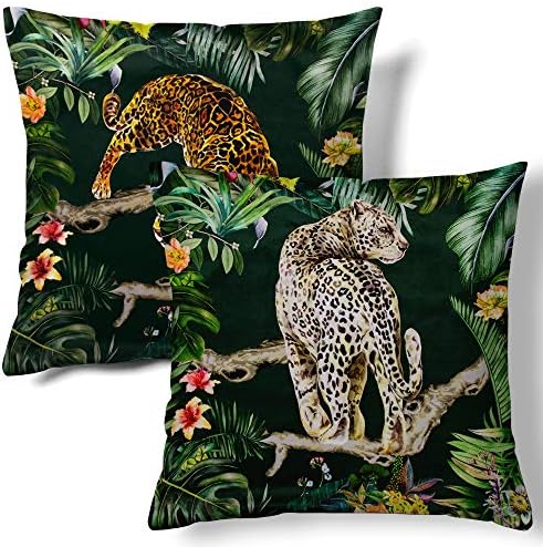 HMS Happy Memories Contrast Cheetah Leopard Printed Throw Velvet Pillow Covers Decorative Pillowcase Soft Cushion Covers for Bedroom Livingroom Sofa Dorm Farmhouse 18 x 18 Inch 2 PCS (Tape 3)