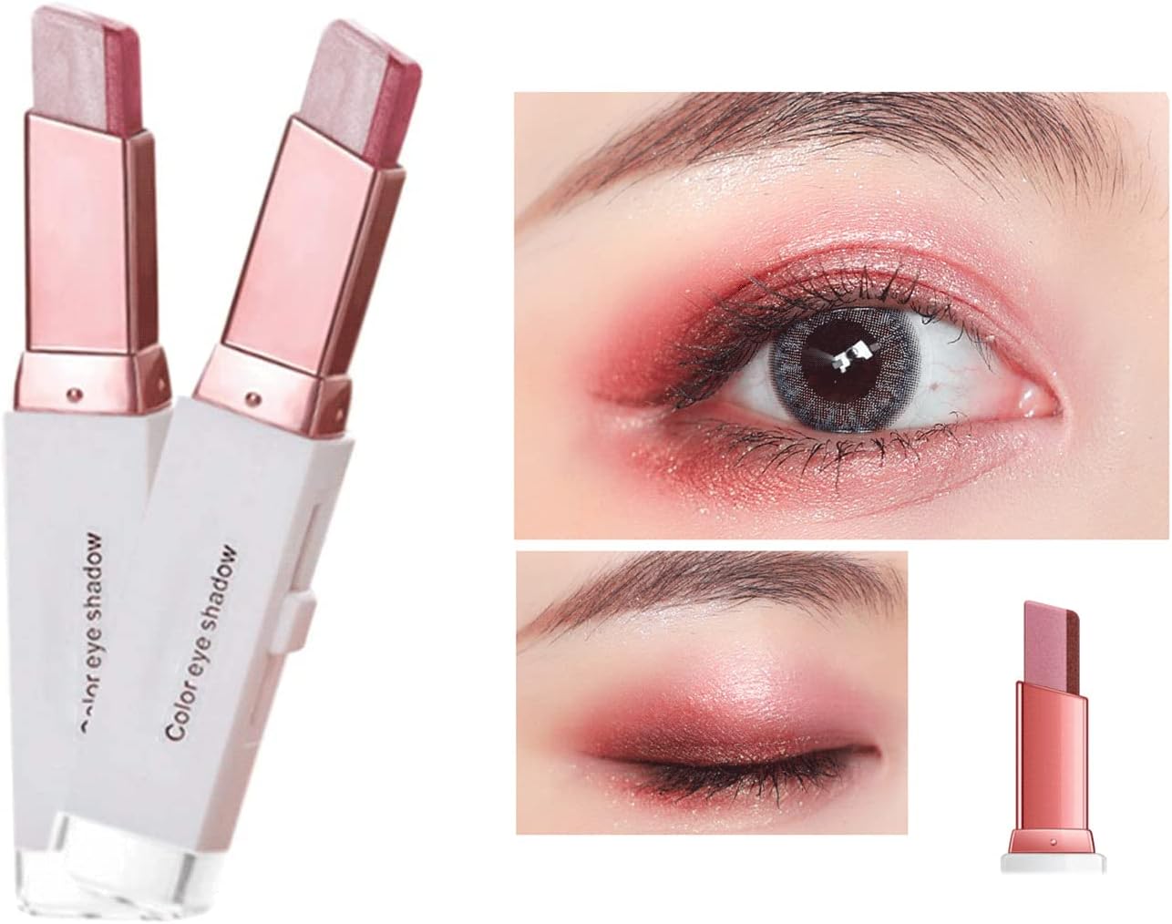 Eye Shadow Stick Double Colors Glitter Gradient Shimmer Eyeshadow Pen Eye Brightener Stick 2 Tone Makeup Korean