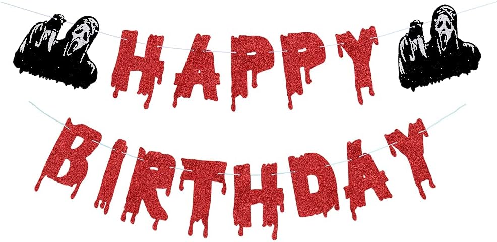 PALASASA Death Killer Happy Birthday Banner - Killer Birthday Banner For Halloween Scary Bloody Horror Vampire Diaries Party Decorations