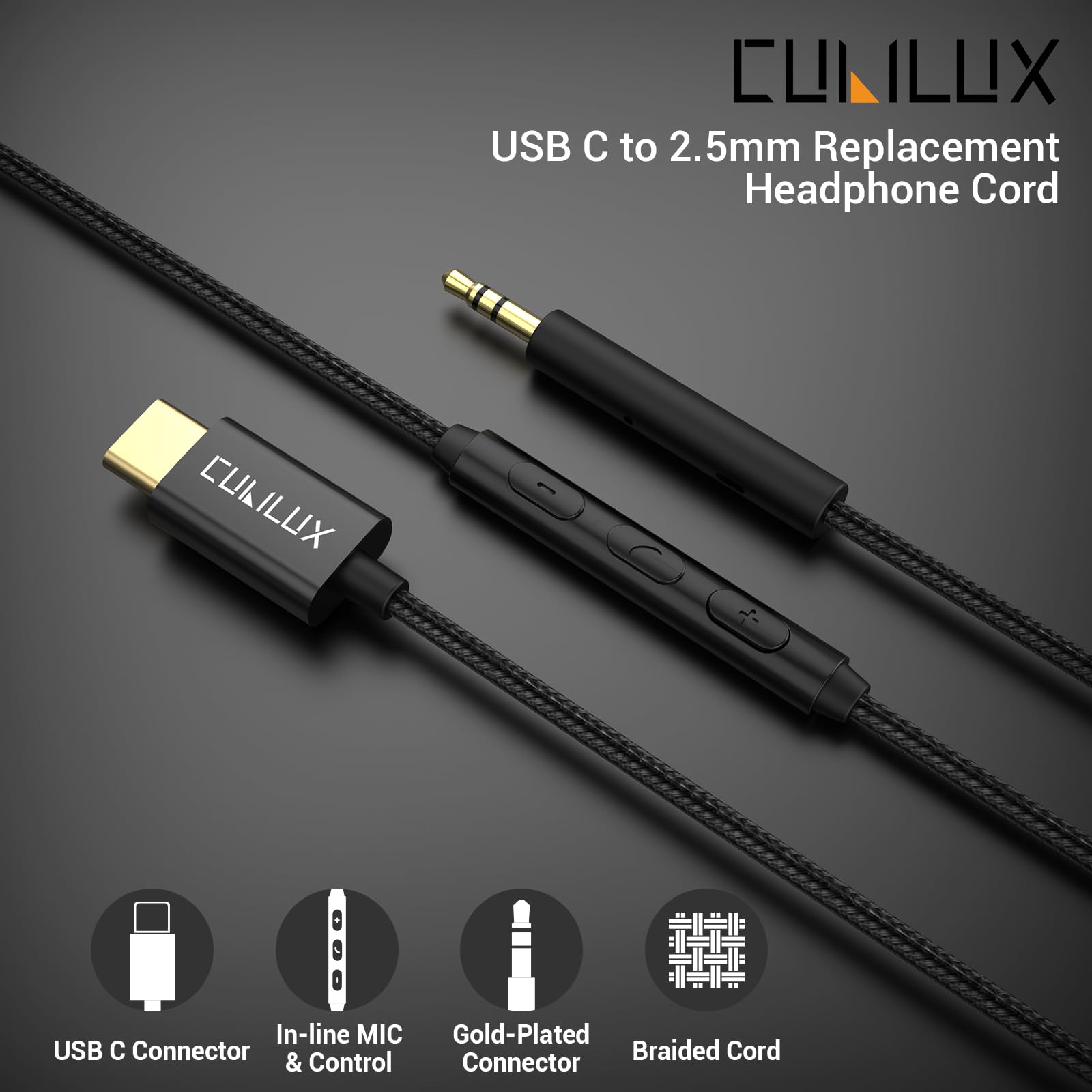Cubilux USB C to 2.5mm Headphone Cable with Microphone, Type C to 2.5 mm Replacement Cord Compatible with Bose Noise Cancelling 700, QuietComfort 45 35/25 QC35/QC25, SoundLink AE2 OE2 Android, 4 FT
