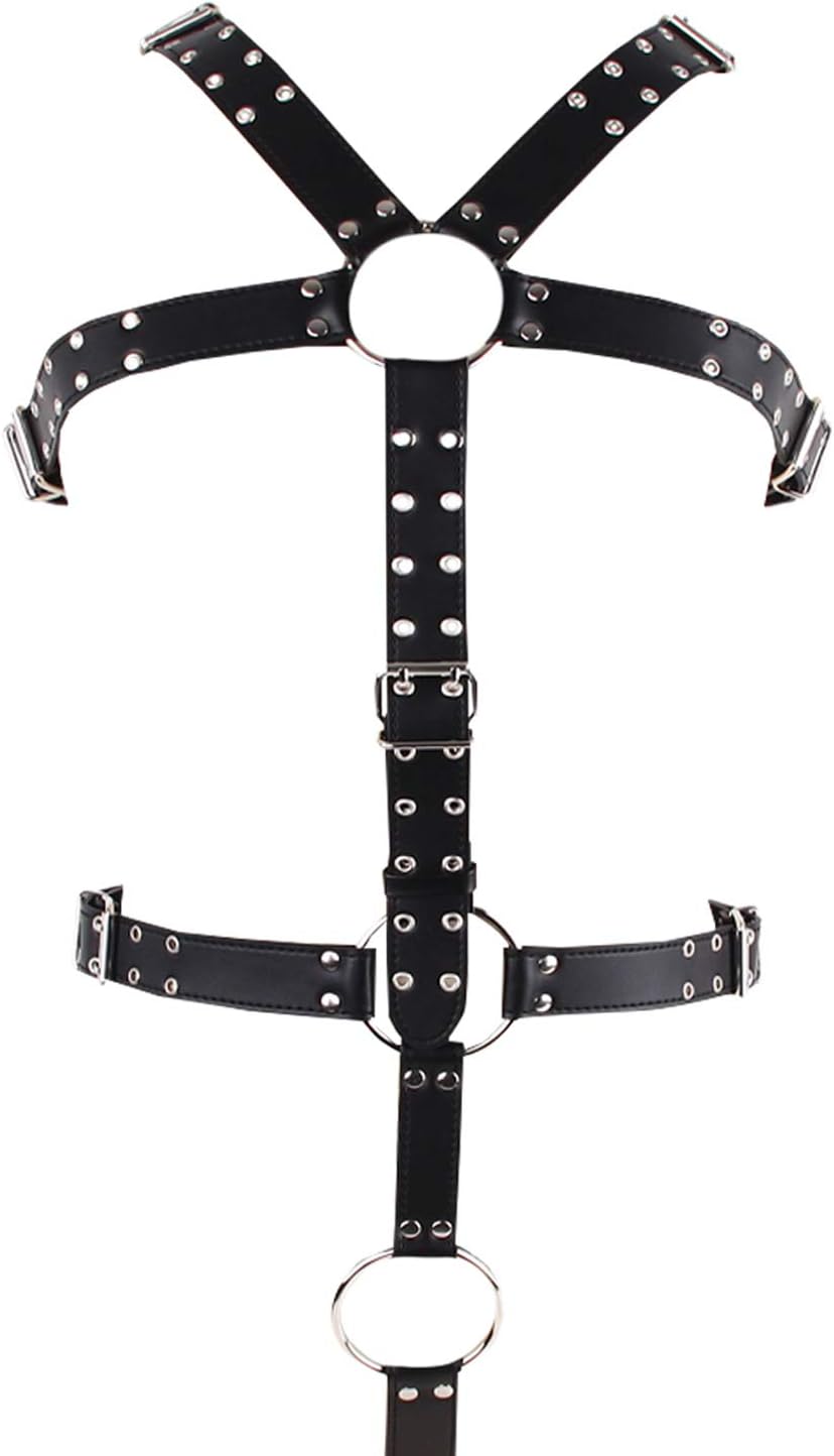 Leather Harness Men Leather Body Chest Half Harness Adjustable Black
