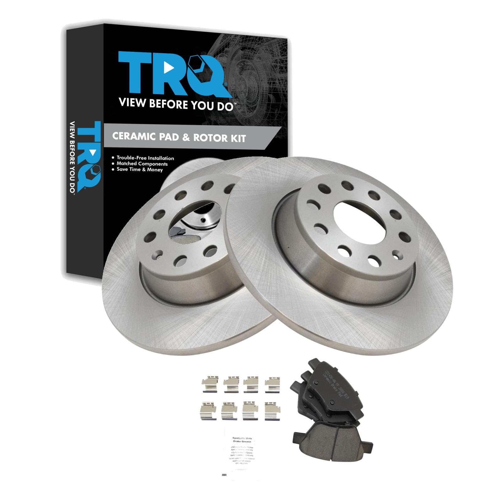 TRQ Rear Brake Pad and Rotor Set Ceramic Compatible with 2011-2013 Audi A3