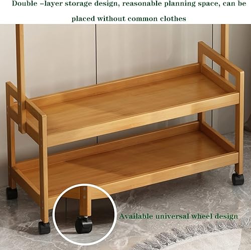 Miniatura 6 de NEPHEW Perchero de pie de 2 niveles estante de bambú resistente estante de ropa organizador de armario colgante y almacenamiento 2 ganchos laterales