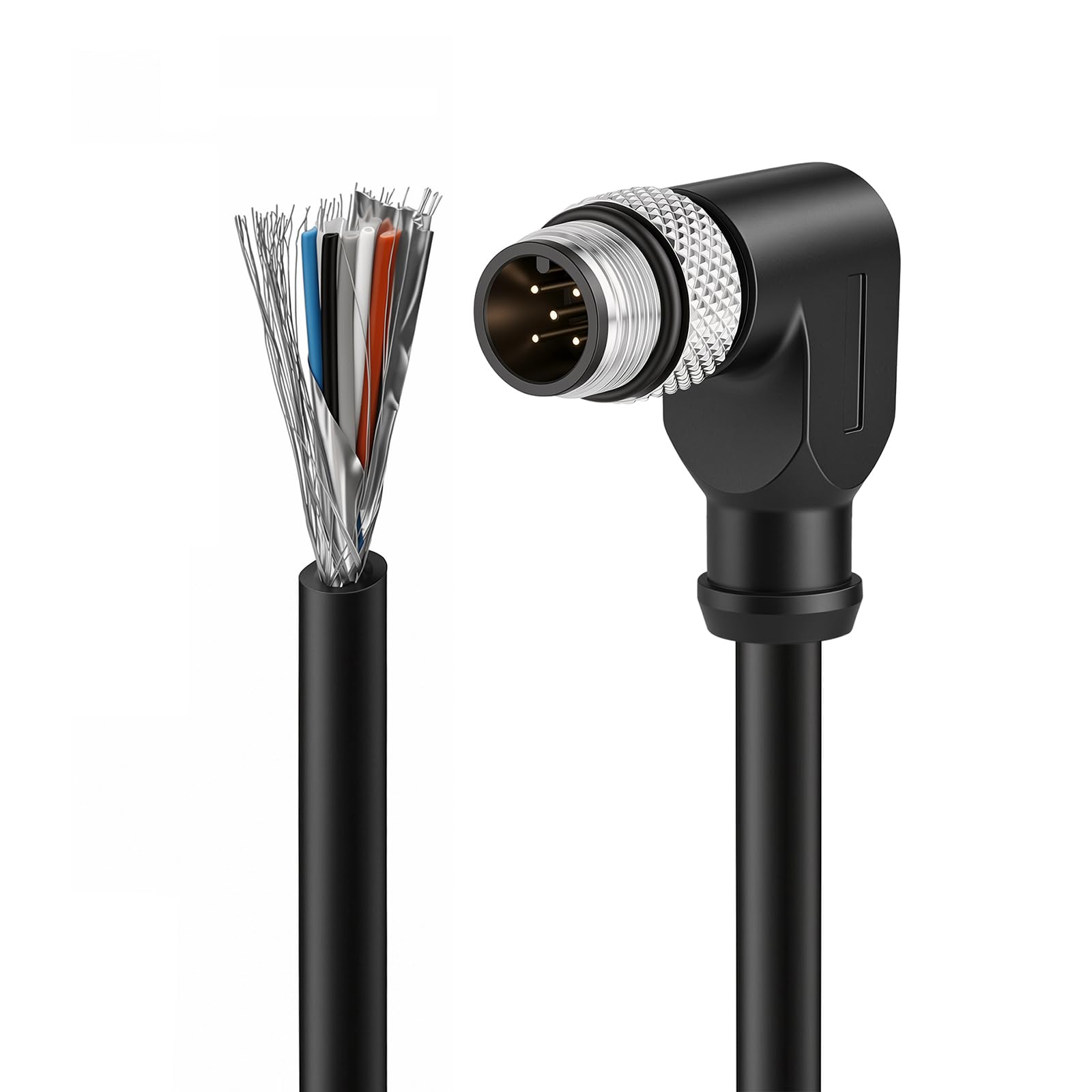 ZBLZGP M12 5 Pin Sensor Connector Male Female Actuator Signal Industrial Shielded Cable (Elbow 5pin Male, 50M/164FT)