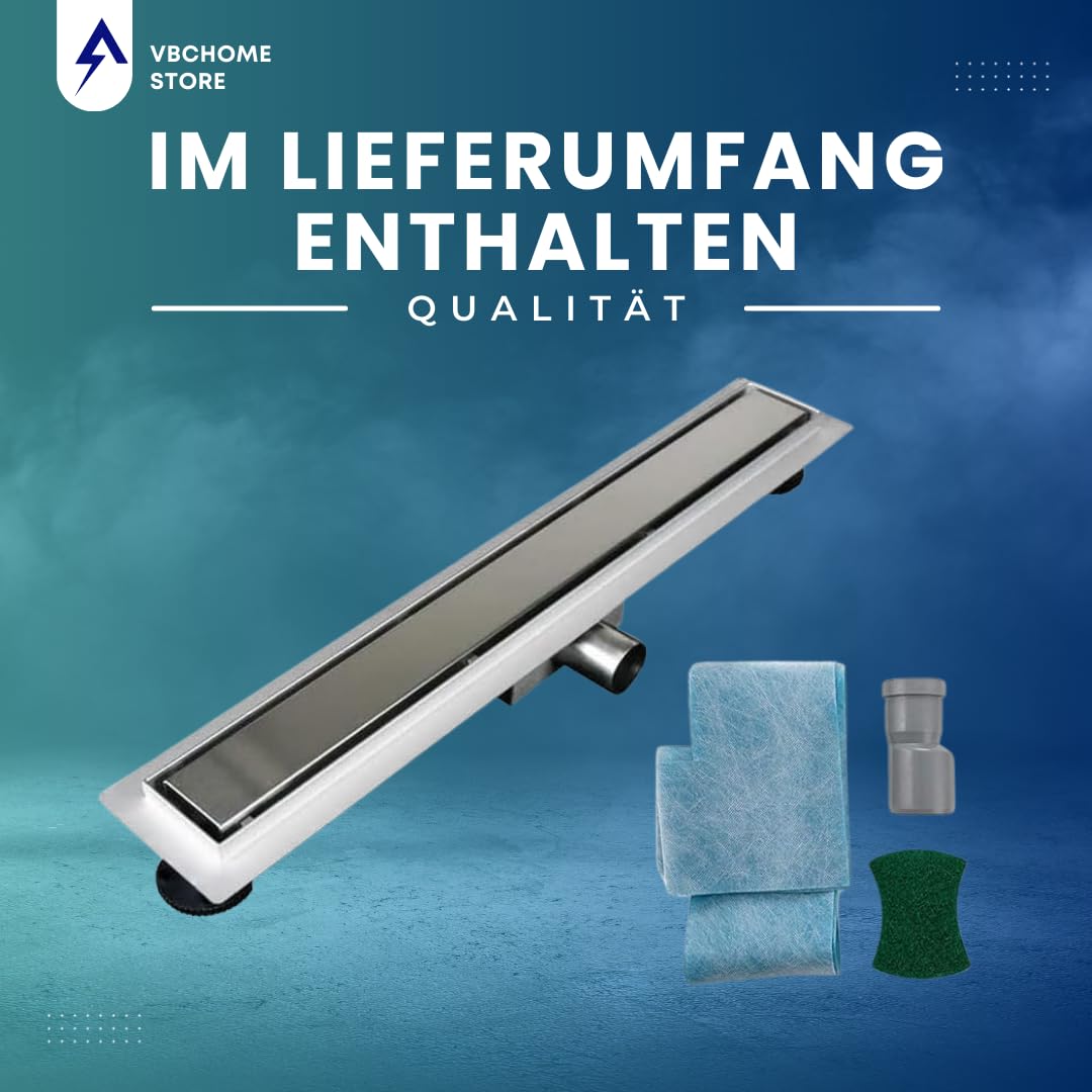 VBChome Duschrinne 70 cm Edelstahl – Selbstreinigender Siphon, Geruchsstop, Sehr Flach, Komplettset für die Dusche