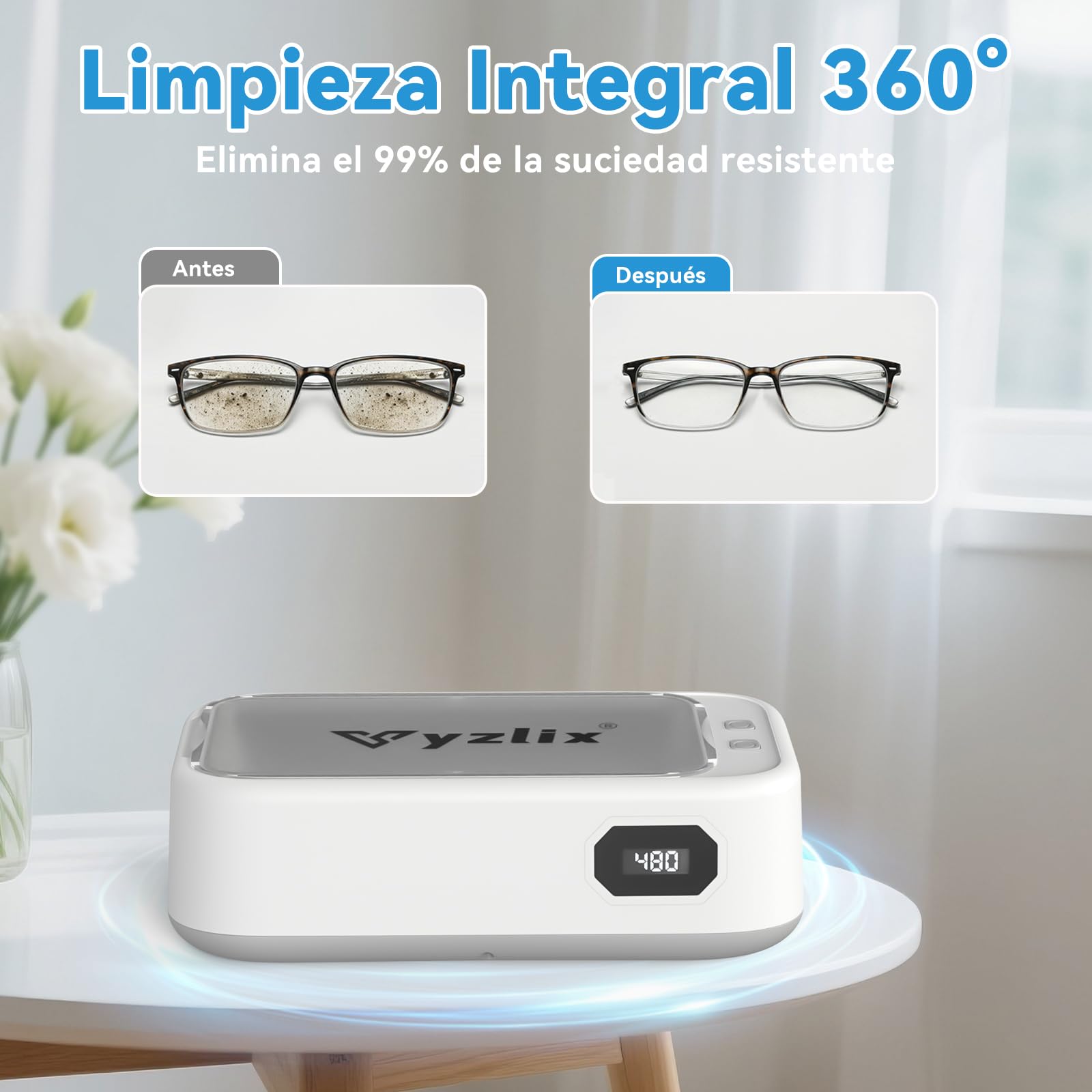 limpiador ultrasonidos 49kHz 640ml, ultrasonic cleaner digital 5 modos | portátil ultrasonidos limpieza para gafas, joyas, dentaduras