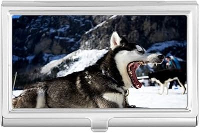 Big Mouth Dog Snow Husky Picture Business Card Holder Case Pocket Box Wallet