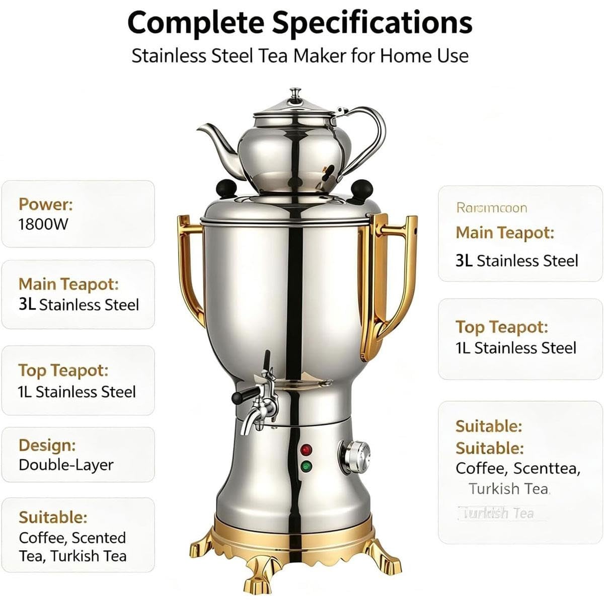 Samovar elettrico, macchina for il tè turco elettrica da 1800 W