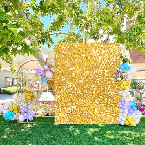Image of Gold Shimmer Wall Panel 3x4ft Sequin Photo Backdrop Glitter Background for Graduation Wedding Bridal Shower Birthday Party Sparkly Disco Decoration