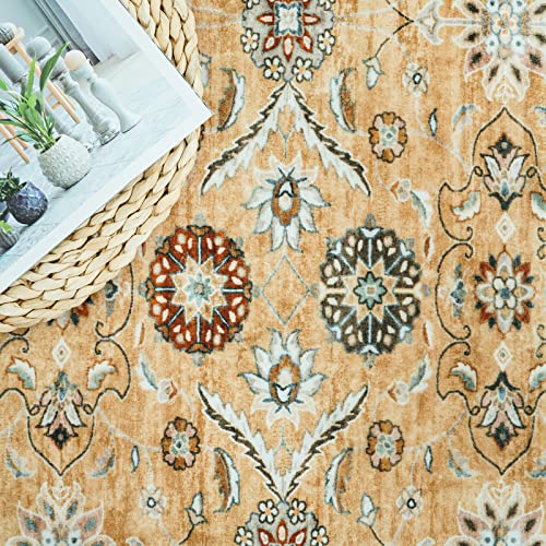 Washable Kitchen Runner Rug - 2X10 Persian Boho Hallway Rug Distressed Mats Non-Slip Soft Room Floor Carpet For Dining Room (Gold, 2 X 10) #TOP4