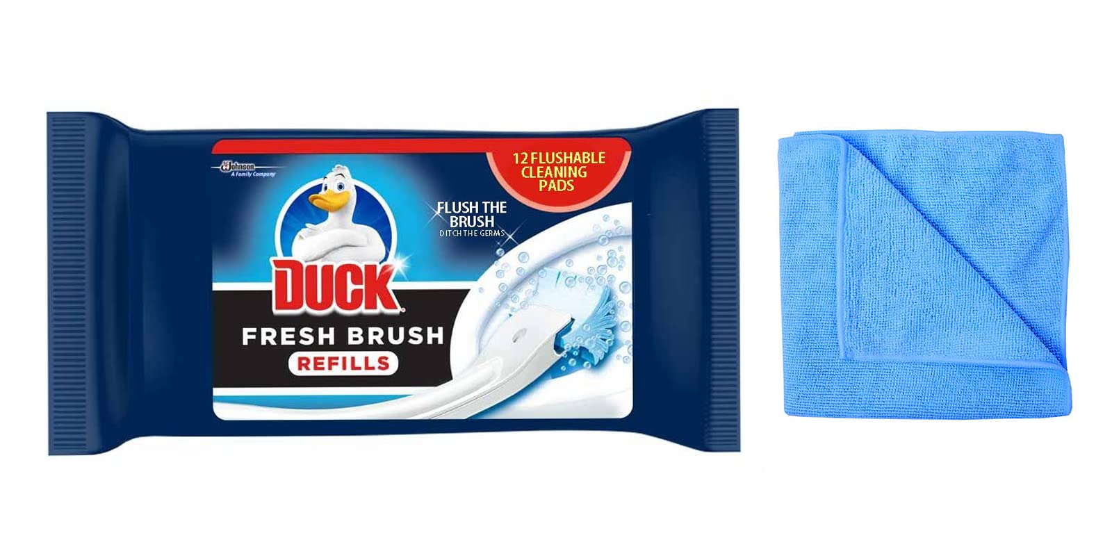 TopestDuck Fresh Brush Refills - 12 Flushable Cleaning Pads- -Biodegradable Duck Toilet Bowl Cleaner (1 Pack) - with Microfibre Cleaning Cloth