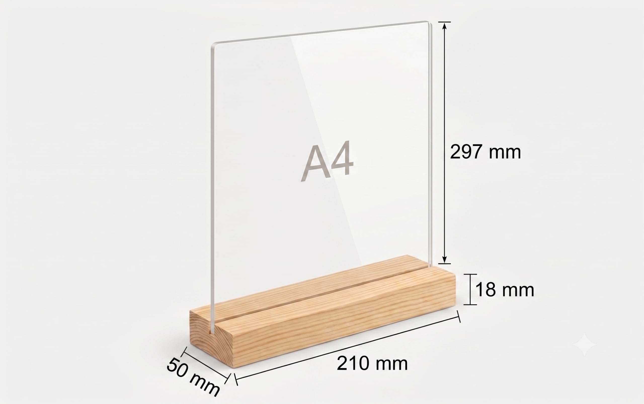 Genérico Expositor Metacrilato Transparente con Base de Madera, para Menús, Carteles, Eventos Oficina, Mesa (A4 - Vertical - 10 uds)
