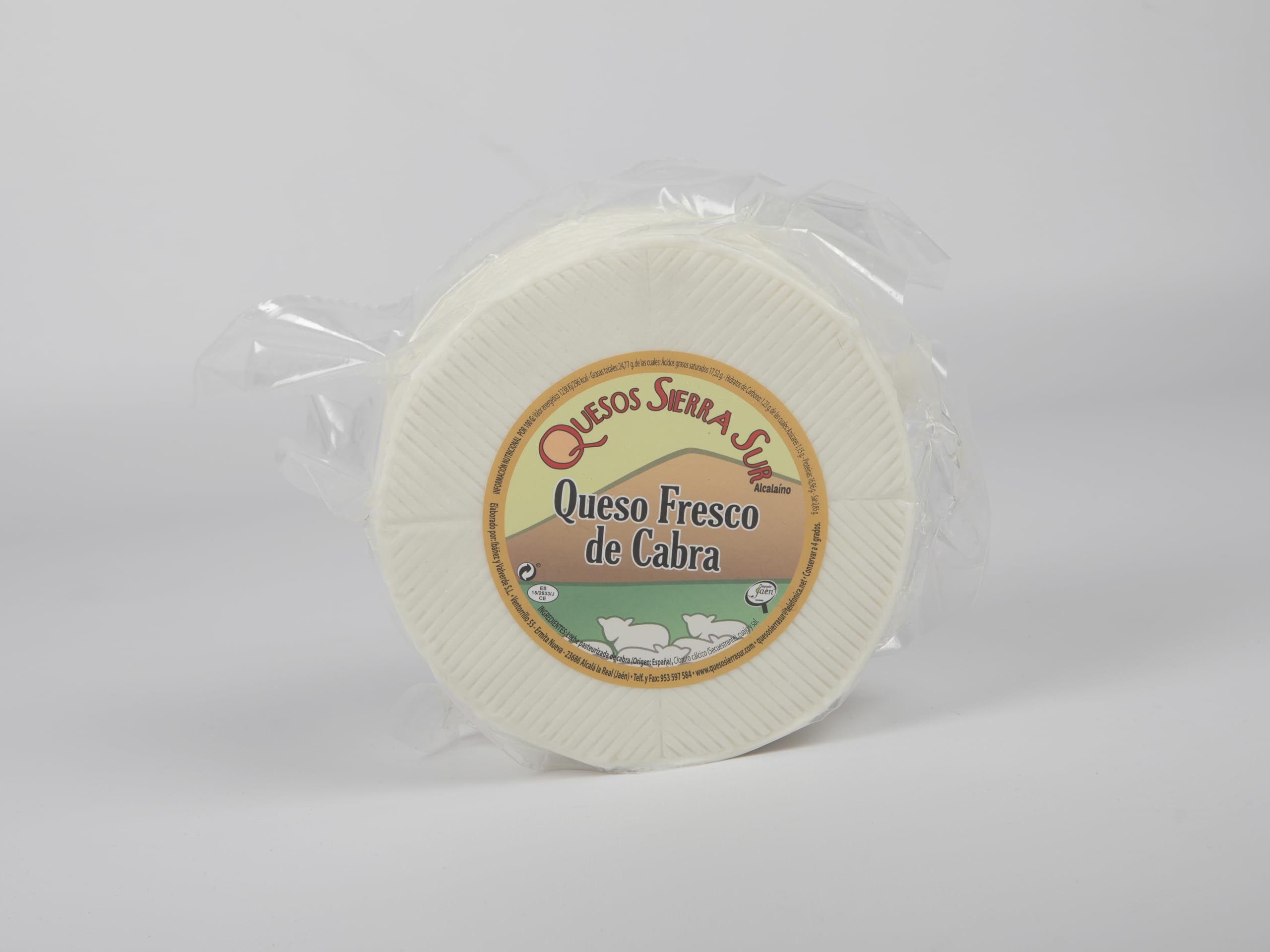 Queso Fresco de Cabra SIERRA SUR, Queso entero de 2,7 Kg, Queso fresco prensado, enzimático y a media sal. Queso fresco de cabra artesano elaborado en Jaén