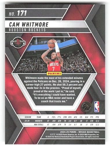 Miniatura 2 de 2024-25 Panini Mosaic #171 Cam Whitmore Houston Rockets NBA Basketball Base Trading Card
