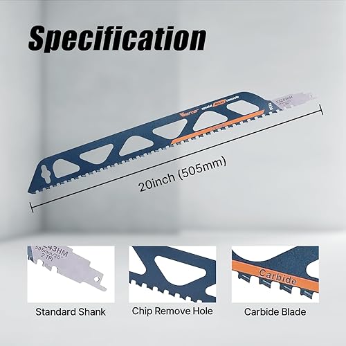 Miniatura 5 de Hoja de sierra recíproca de carburo de 20 pulgadas (19.882 in), 1 paquete, hojas de sierra de mampostería para cortar hormigón poroso, ladrillo de