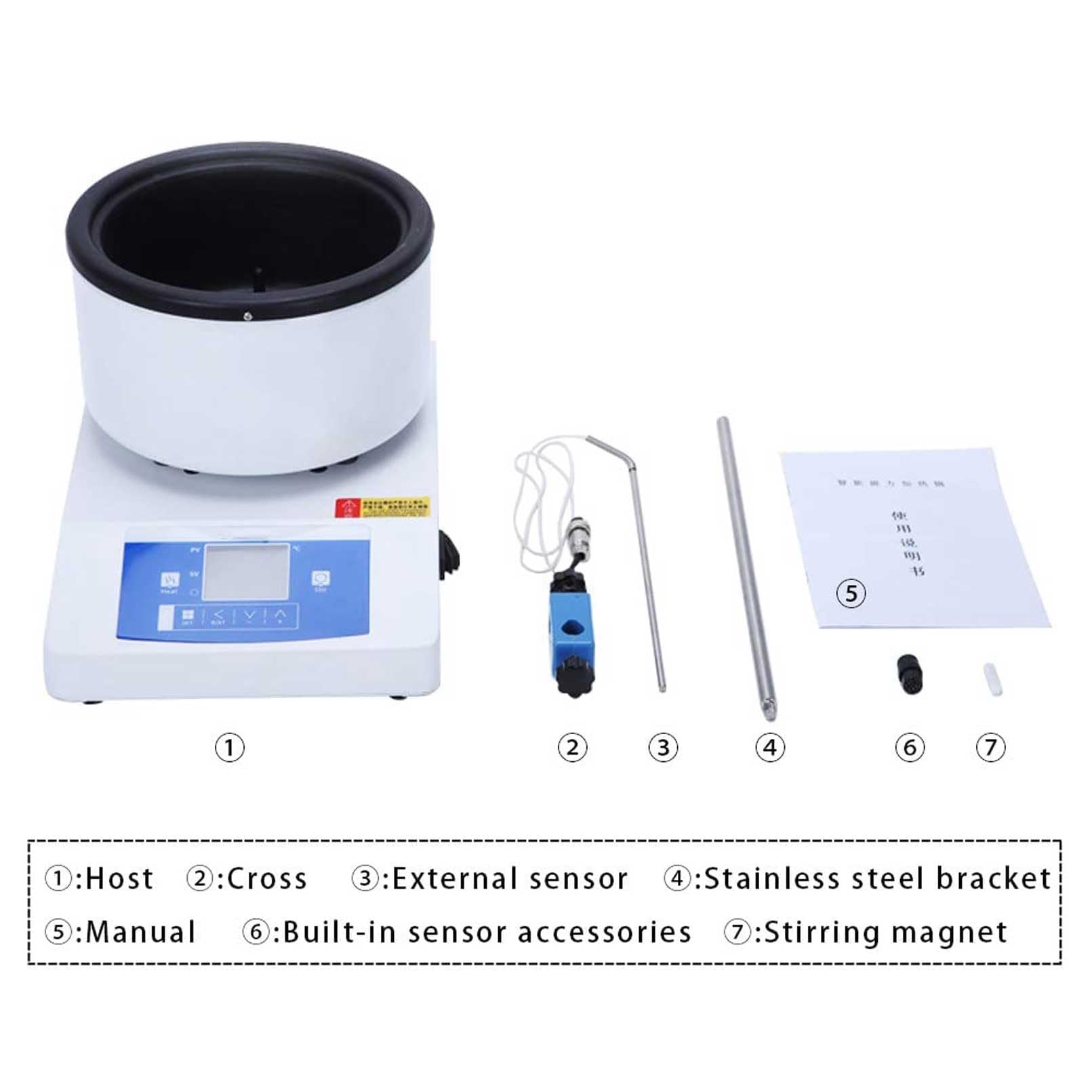 Olla térmica magnética con pantalla digital, agitador de placa de control de temperatura para tratamiento de calefacción de matraces esféricos, baño de agua y aceite de 5 litros