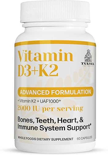 Turner Cápsulas de vitamina D3 y K2, alta potencia D3 2000IU y K2 (MK7) 80mcg, VIT D3 único de lana de oveja 100% lanolina de oveja de Nueva