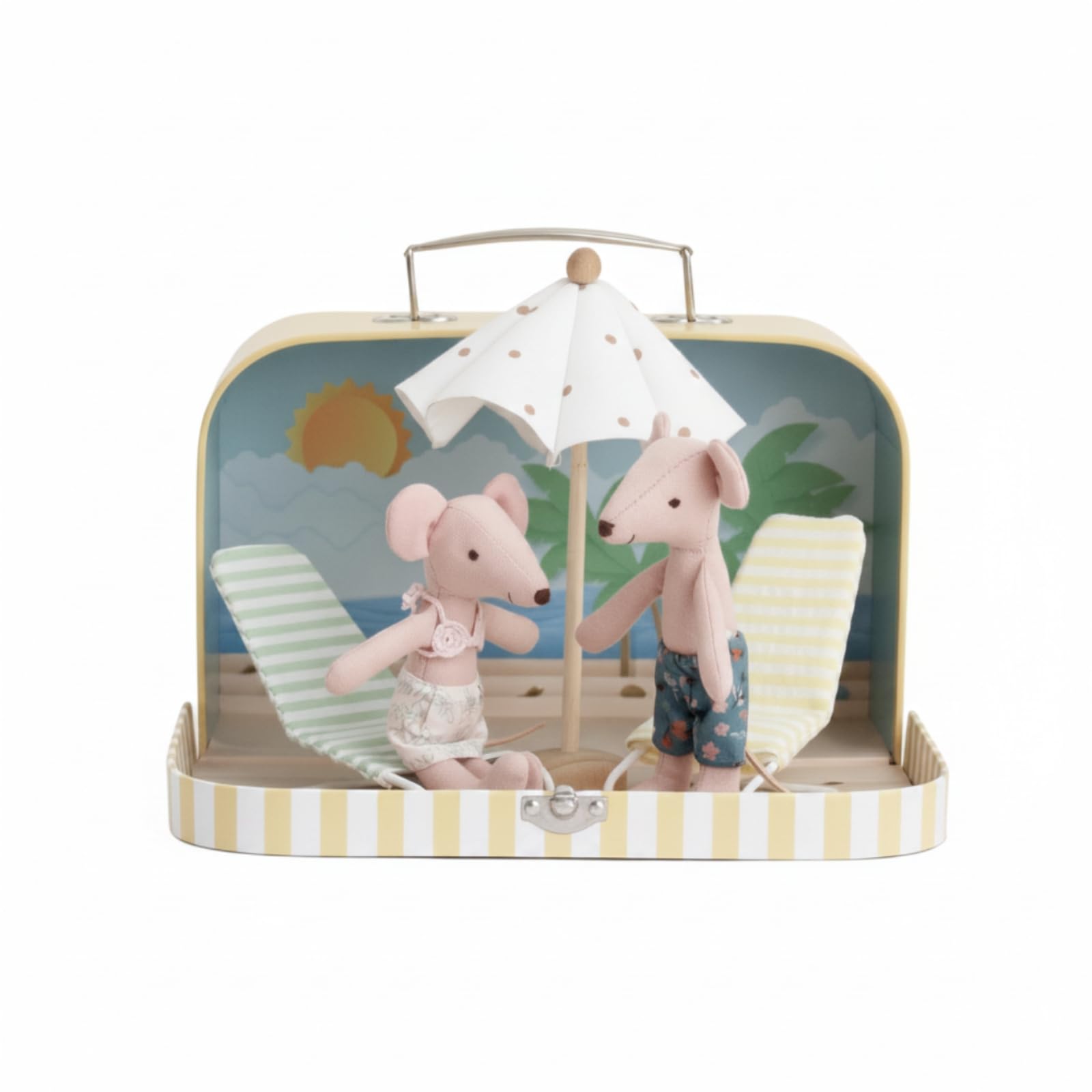 Miniatur-Koffer Küstennah Miniatur-Strandszene Sommerlich Miniaturset mit Strandstuhl für Sammler, Bücherregal