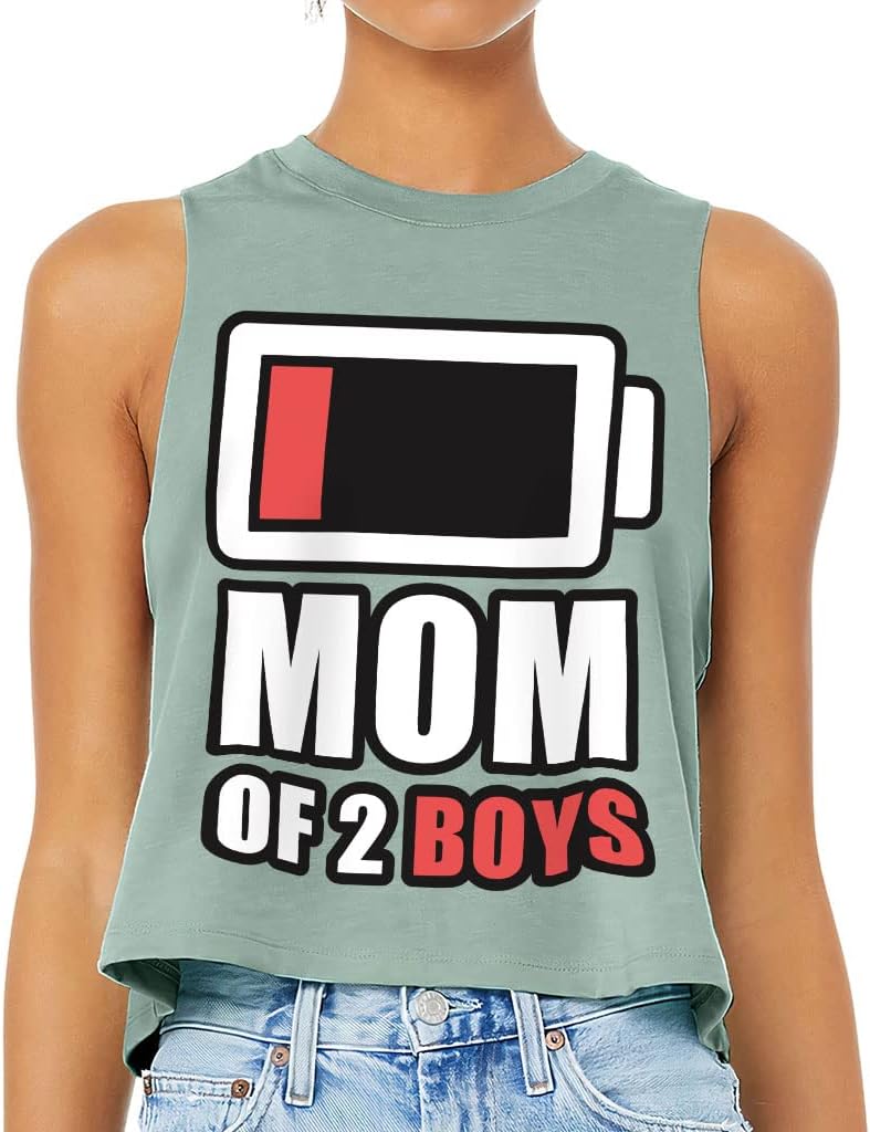 Mom of 2 Boys Racerback Cropped Tank - Cool Women's Tank - Trendy Tank Top