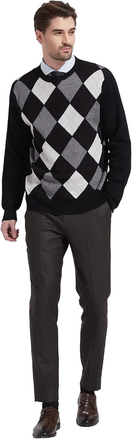 Kallspin Men's Wool Blend Crewneck Sweater Argyle Long Sleeve Pullover Sweater for Casual Or Dressy Wear - Image 6