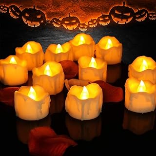 LED Timer Candles, 12pcs Battery Operated Flickering Flameless Tea Light Candles, Automatically 6 Hours On and 18 Hours Off Per Cycle for Halloween Christmas Wedding Decoration,Warm Yellow