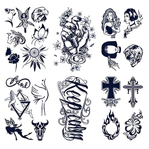 glaryyears Semi Permanent Tattoo Sticker — 6 Pieces / Set Temporary Tat Stickers 22 Tattoo Designs Dream Catcher Butterfly Symbols Long lasting Waterproof for Women Men