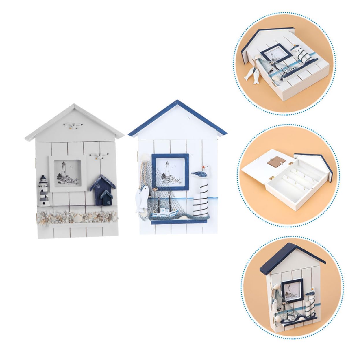 TOPBATHY Cassetta Portachiavi da Parete in Stile Costiero, Forma Casa, Mdf, 2 Pezzi, Decorativa per Ingresso e Casa