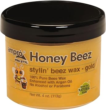 Ampro Pro Styl Beez Wax - Softens Your Hair and Provides Strong Hold - Infused with Argan Oil to Smooth and Condition Tresses - Creates Sleek Looks When Locking, Curling, and Braiding - Gold - 4 oz