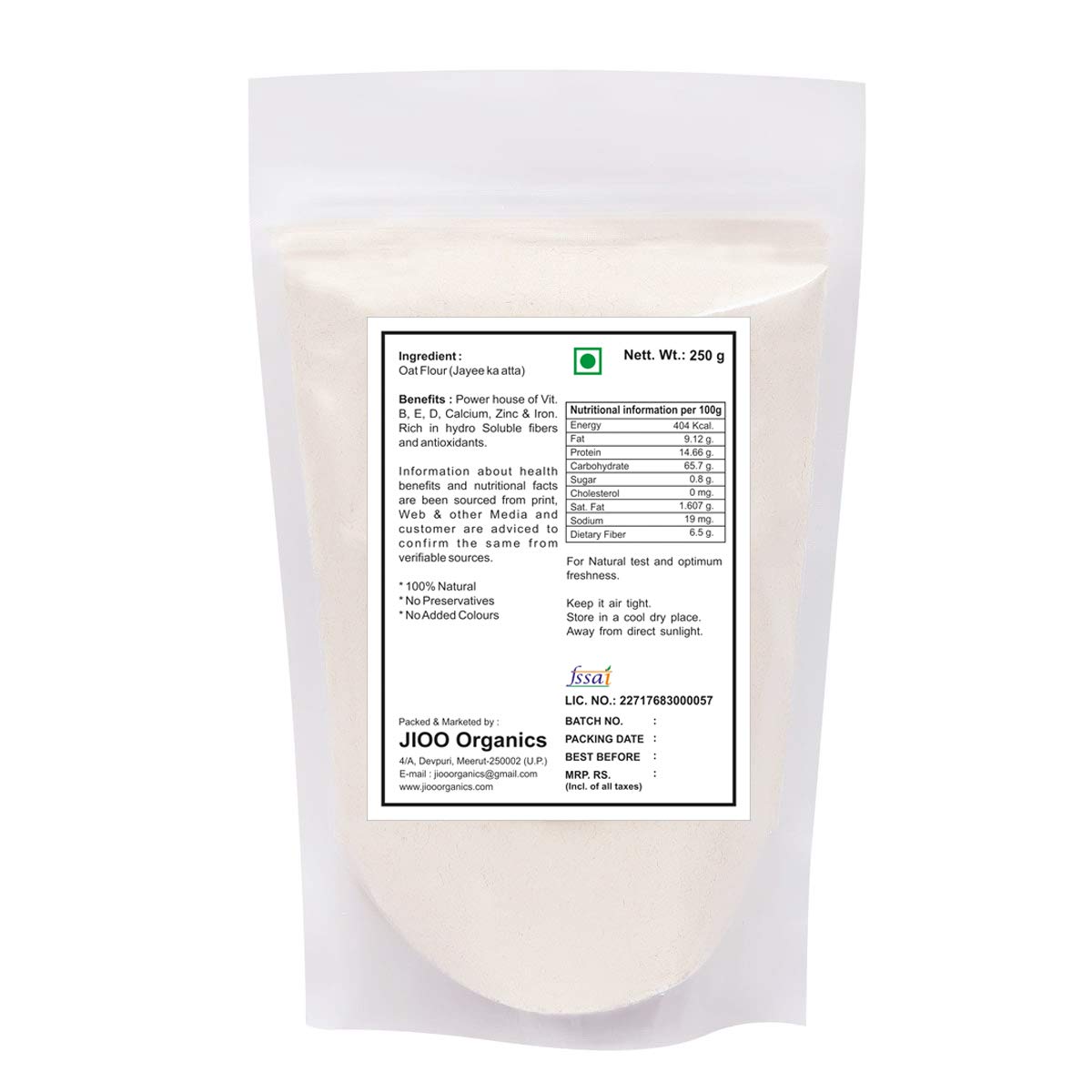 Jioo Organics Oats Flour Organic, Jaee Ka Atta Gluten Free (250 g) - Image 2 thumbnail
