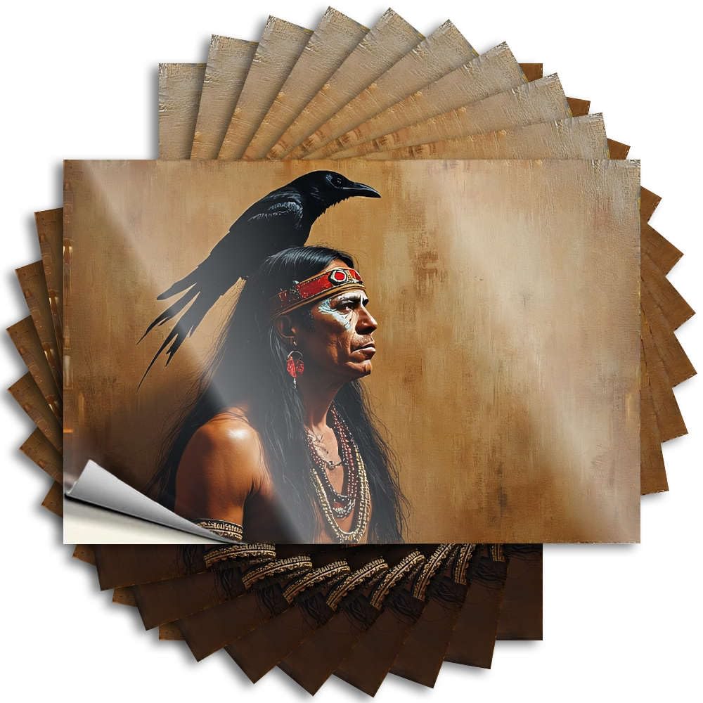 Western, Funny Sticker Hat A Native American Warrior with A Raven On His Shoulder. | Paw Home Decor for Men(12X18CM)