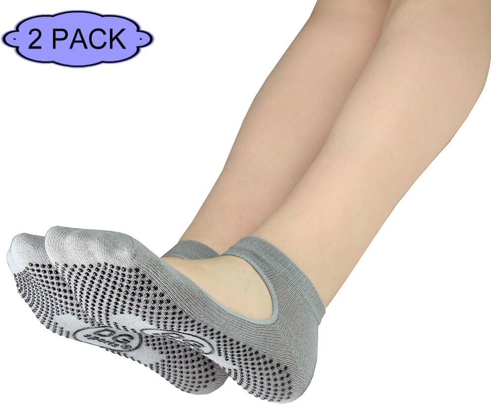 DG Sports Pro Yoga Socks Mary Jane Bella with Grips S/M 2- Pack (Gray)