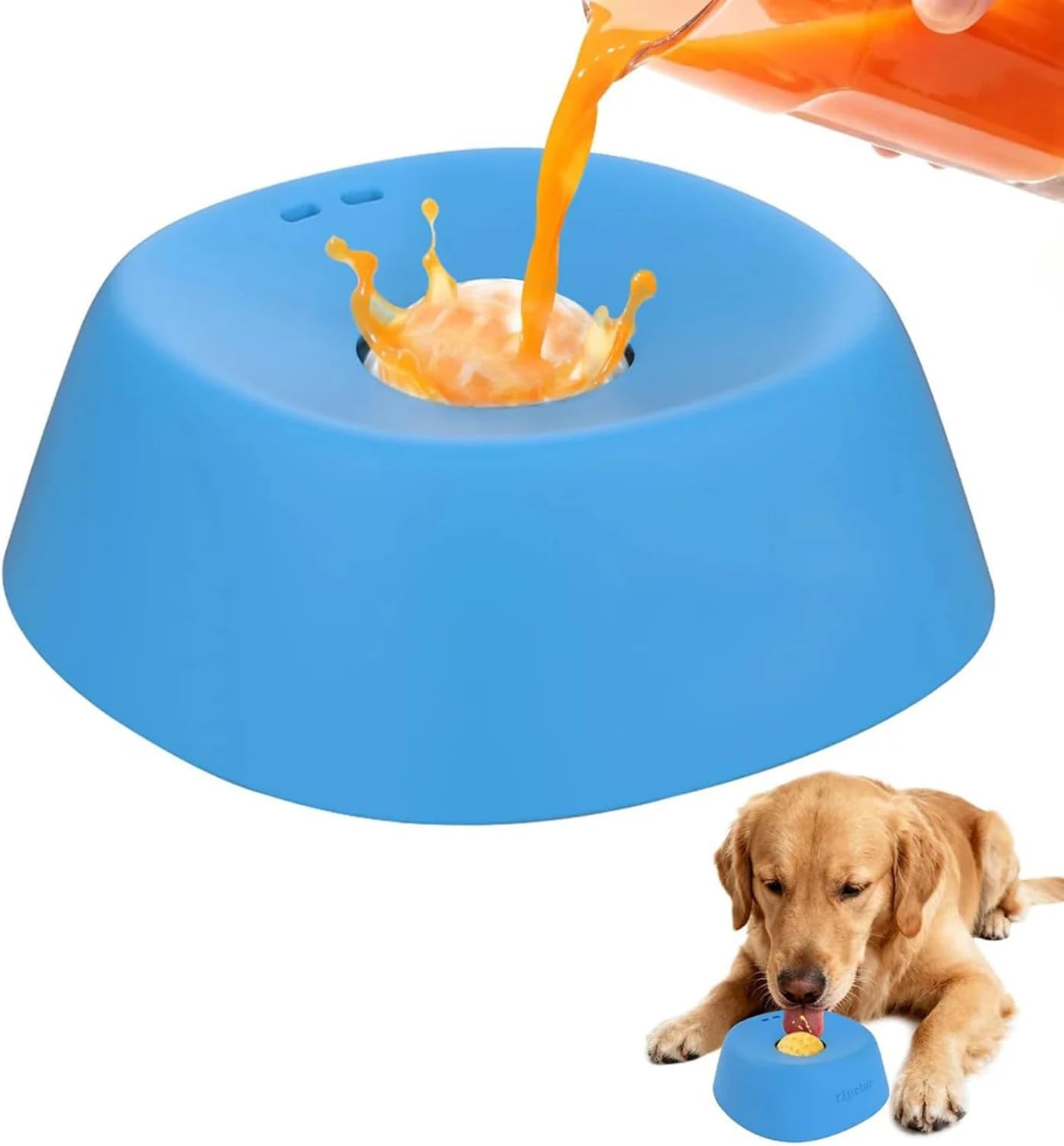 Dog Lick Bowl with Rolling Ball, Slow Feeder for Liquid Treats & Wet Food, Anti-Slip Dog Licking Bowl for Water, Bone Broth & Yogurt, No-Spill Lick Ball Bowl for Small Medium Large Dogs