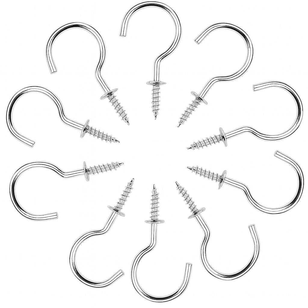 Sisi Uk Silver Sisi Uk® 20 Pack Cup Hook Ceiling Hooks, Nickle Platted Screw-Plant Hooks, Kitchen, Cup Hooks Great For Indoor, Christmas Light & Outdoor Use (50Mm)