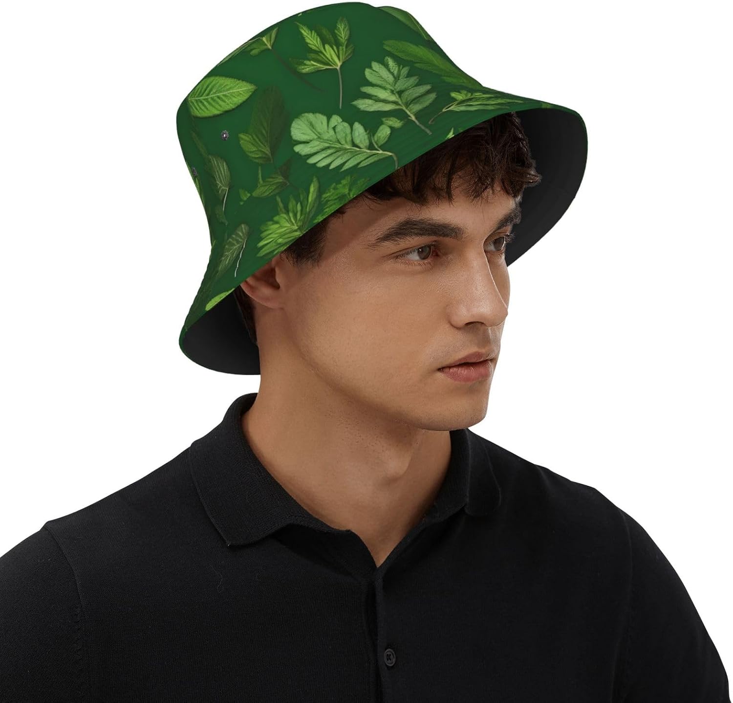 Herb Plant Leaves Print Bucket Hat for Men Women,Fun Sun Hats,Fisherman Outdoor Summer Travel Hiking Cap Black