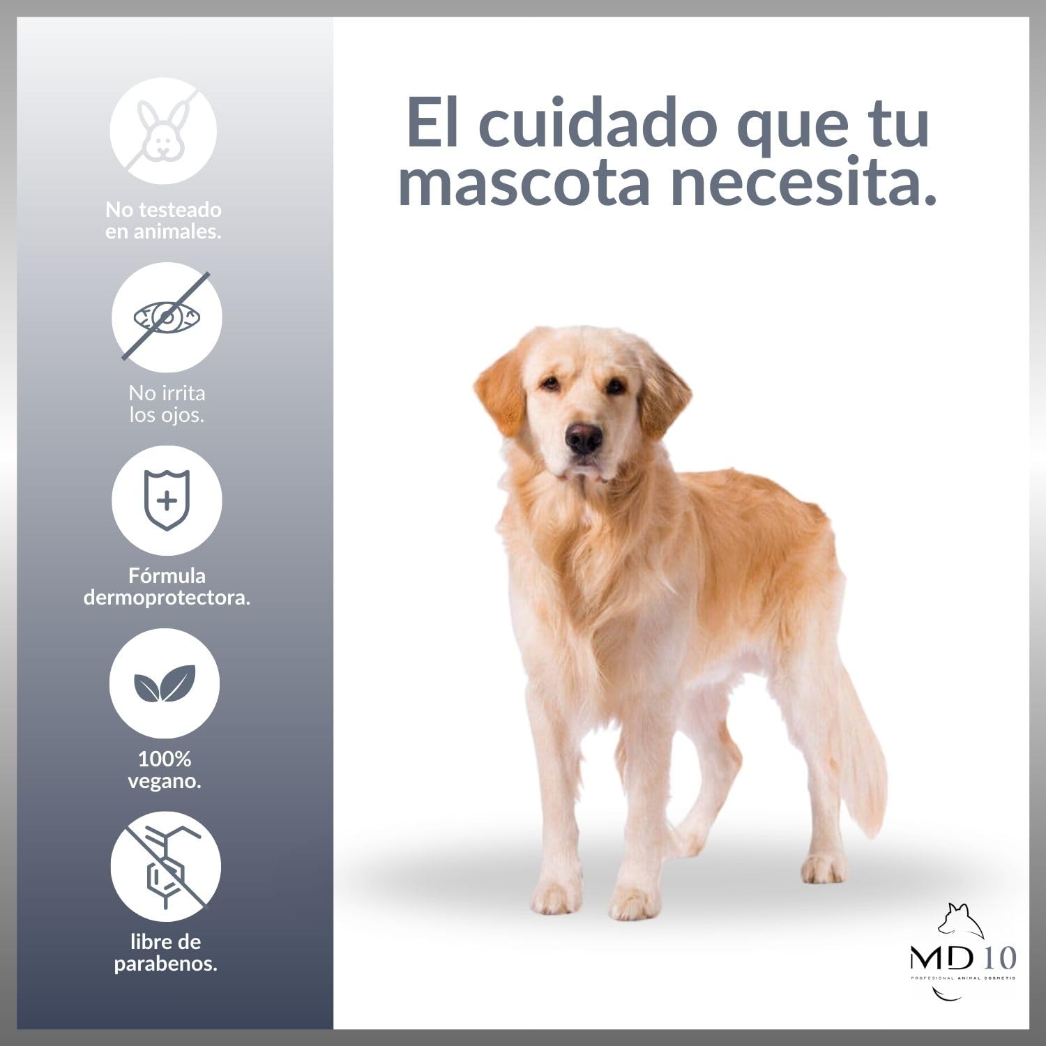 Champú para Golden Retriever - Champú para Perros Hidratante y Dermoprotector Vitamina D-Pantenol - Activos Desenredantes - Aspecto Sedoso - Vegano - Fabricado en España - 5 L - MD-10 COLLECTION