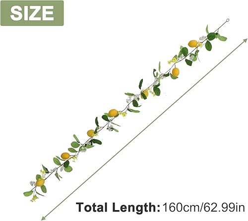 Miniatura 5 de DULRLLY Guirnalda artificial de limón de 63 pulgadas, guirnalda de vid de frutas falsas para primavera y verano, con limones y flores, guirnalda de