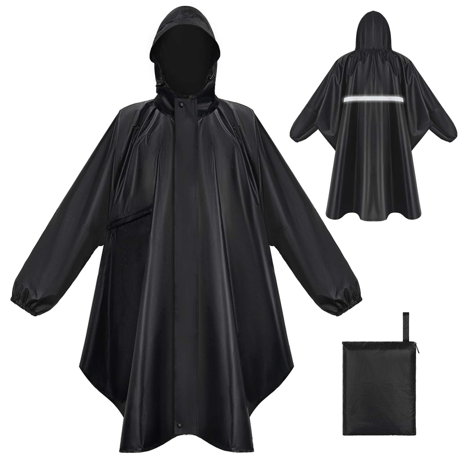 LUROON Poncho Pluie Imperméable avec Capuche Cape de Pluie Pliable avec Poches Bandes Réfléchissantes, Poncho Imperméable Unisexe Poncho Pluie Réutilisable,Cape de Pluie pour Randonnée Voyage Cyclisme