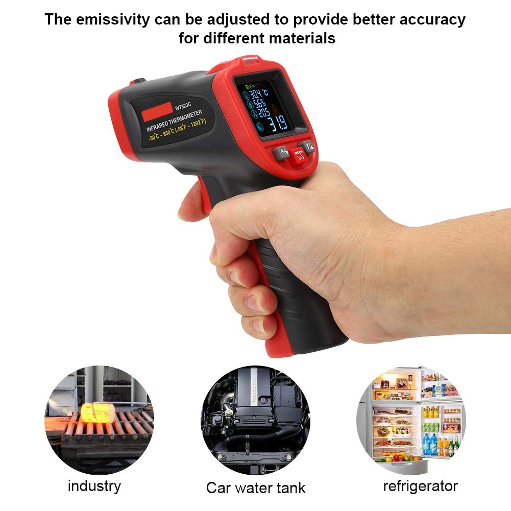 WT323C ‑50 ℃ ‑650 ℃ Termometro Industriale, Termometro a Infrarossi, Tester di Temperatura Portatile, Precisione del Display di Misurazione 0, 1 (non Adatto per Misurare la Temperatura Corporea）