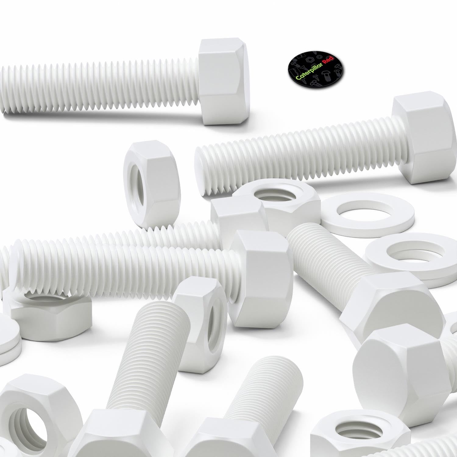 5 x White Hexagon Head Screws Polypropylene (PP) Plastic Nuts, Washers, Bolts, Hex Head, M16 x 65mm, Fastener, (5/8 x 2 9/16 in)