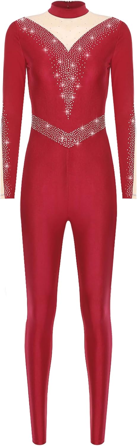 JEYPINMI Women Ballet Unitards Long Sleeve Full Body Leotard Turtleneck Bodysuit for Dance Gymnastics