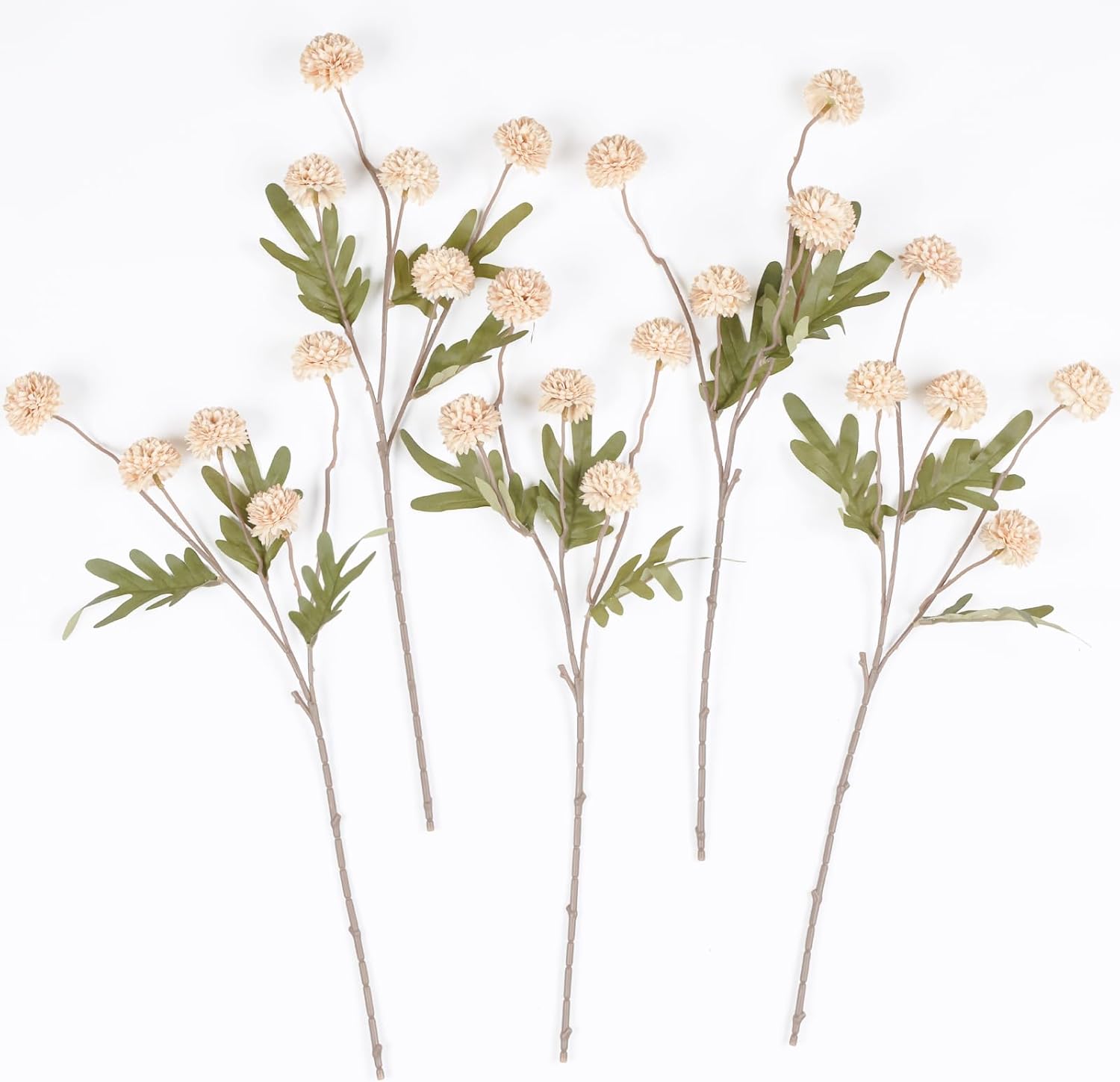 5pcs Beige Faux Flowers for Vase,Bulk Artificial Flowers with Stems,Mini Fake Silk Mums for DIY Wedding Centerpieces Bouquet Floral Arrangements Vase Fillers Home Decorations