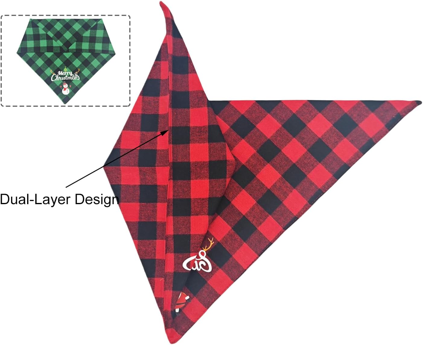 Christmas Dog Bandanas 2PCS-Small,Classic Plaid Triangle Holiday Scarf with Santa and Snowman Prints,Winter Pet Outfit for Boys and Girls,Red Green Plaid Dog Costume for Small Dogs and Cats image 4