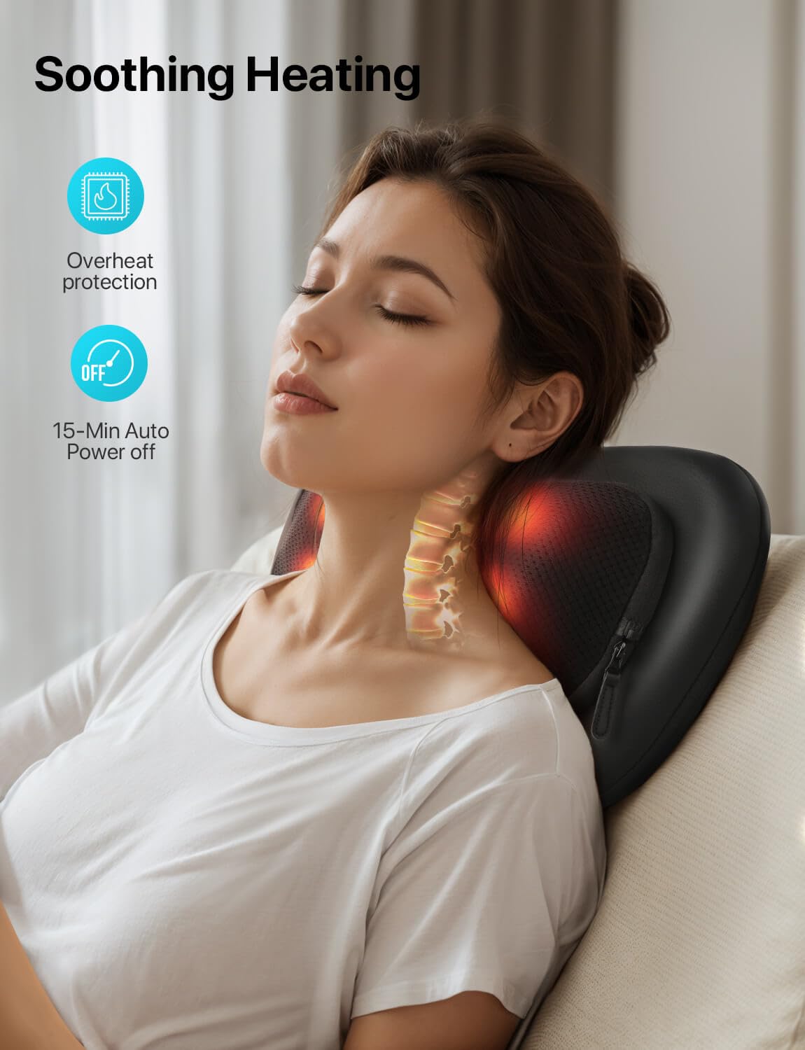 ALLJOY Coussin de Massage Shiatsu - Masseur Dos Chauffrant avec 4 Nœuds et 3 Vitesses Réglable, Têtes de massage rotatives 3D améliorées,Cadeau pour Femme/Homme, Portable pour Maison Bureau Voiture